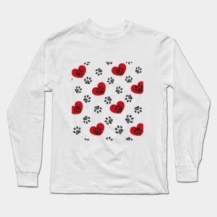 Black doodle paw print and hearts Long Sleeve T-Shirt